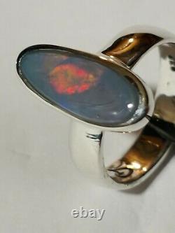 SOLID AUSTRALIAN OPAL RING 925 STERLING SILVER, SIZE 6.5, Handmade in USA