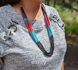 Santo Domingo Pueblo 5 Strands Necklace, Multi Stones Heishi Beads Jewelry