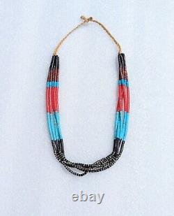 Santo Domingo Pueblo 5 Strands Necklace, Multi Stones Heishi Beads Jewelry