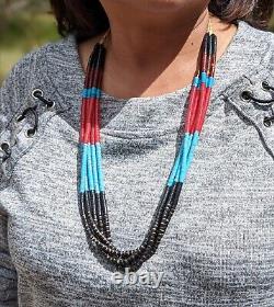 Santo Domingo Pueblo 5 Strands Necklace, Multi Stones Heishi Beads Jewelry