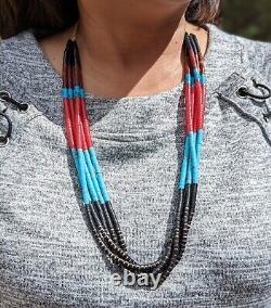 Santo Domingo Pueblo 5 Strands Necklace, Multi Stones Heishi Beads Jewelry