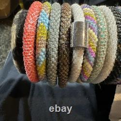 Sashka Co. Lot of 44 Assorted Colors Hand Made Glass Beaded 8Bracelets withHolder