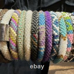 Sashka Co. Lot of 44 Assorted Colors Hand Made Glass Beaded 8Bracelets withHolder