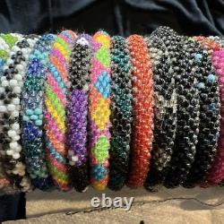 Sashka Co. Lot of 44 Assorted Colors Hand Made Glass Beaded 8Bracelets withHolder