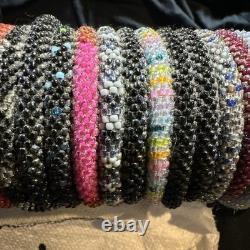 Sashka Co. Lot of 44 Assorted Colors Hand Made Glass Beaded 8Bracelets withHolder