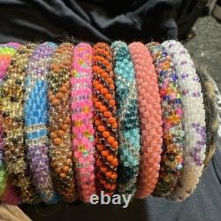 Sashka Co. Lot of 44 Assorted Colors Hand Made Glass Beaded 8Bracelets withHolder