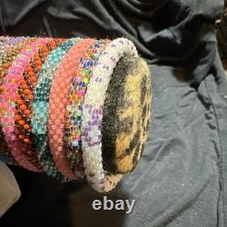 Sashka Co. Lot of 44 Assorted Colors Hand Made Glass Beaded 8Bracelets withHolder