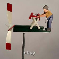 Sawyer Whirligig Man Sawing Wood Wind Spinner Handmade in USA