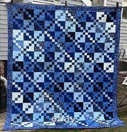 Scrappy Blue Batik QuiltCrossroadsQueen85x101 Assorted BluesMade in USA