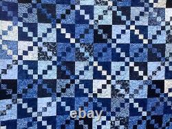 Scrappy Blue Batik QuiltCrossroadsQueen85x101 Assorted BluesMade in USA