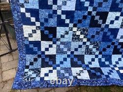 Scrappy Blue Batik QuiltCrossroadsQueen85x101 Assorted BluesMade in USA