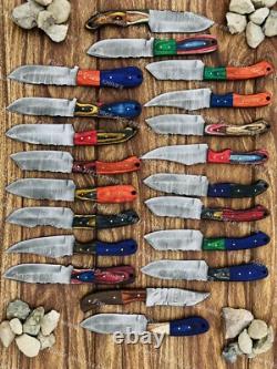 Set Of 20 Custom Handmade Damascus Steel 8 Full Tang Skinner Hunting Knifes USA
