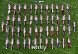 Set of 20 Custom Handmade Damascus Steel 6 Camping & Hunting Knives From USA