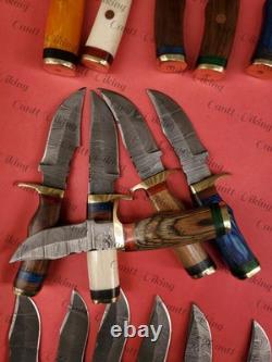 Set of 20 Custom Handmade Damascus Steel 6 Camping & Hunting Knives From USA