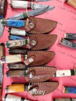 Set of 20 Custom Handmade Damascus Steel 6 Camping & Hunting Knives From USA