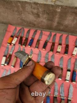 Set of 20 Custom Handmade Damascus Steel 6 Camping & Hunting Knives From USA