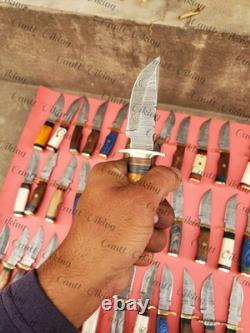 Set of 20 Custom Handmade Damascus Steel 6 Camping & Hunting Knives From USA