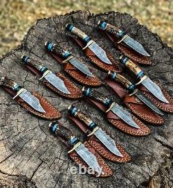 Set of 20 Custom Handmade Damascus Steel 6 Stag Horn Camping Knives From USA