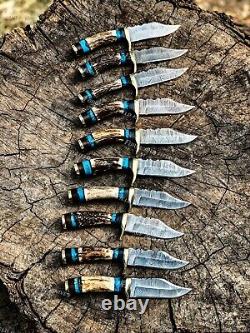 Set of 20 Custom Handmade Damascus Steel 6 Stag Horn Camping Knives From USA