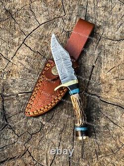 Set of 20 Custom Handmade Damascus Steel 6 Stag Horn Camping Knives From USA