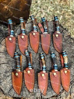 Set of 20 Custom Handmade Damascus Steel 6 Stag Horn Camping Knives From USA