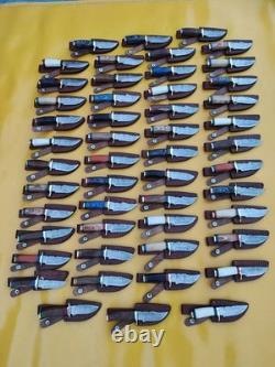 Set of 20 Pcs Handmade Damascus Steel 6 Skinner Knives with Leather Sheaths USA