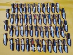 Set of 20 Pcs Handmade Damascus Steel 6 Skinner Knives with Leather Sheaths USA