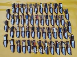 Set of 20 Pcs Handmade Damascus Steel 6 Skinner Knives with Leather Sheaths USA