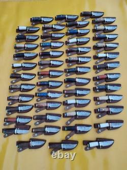 Set of 20 Pcs Handmade Damascus Steel 6 Skinner Knives with Leather Sheaths USA
