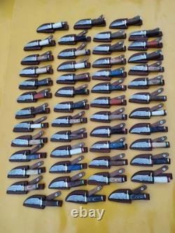 Set of 20 Pcs Handmade Damascus Steel 6 Skinner Knives with Leather Sheaths USA