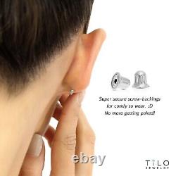 Set of 3! 14K Real Solid Gold Princess-Cut CZ Sleeper Studs Earrings Screw-back