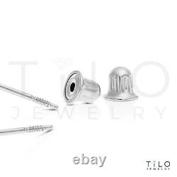 Set of 3! 14K Real Solid Gold Princess-Cut CZ Sleeper Studs Earrings Screw-back