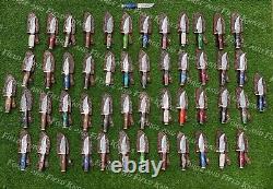 Set of 60 Custom Handmade Damascus Steel 6 Camping & Hunting Knives From USA