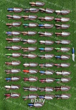 Set of 80 Custom Handmade Damascus Steel 6 Camping & Hunting Knives From USA