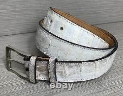 Size 34 Crocodile / Alligator Skin Handmade Belt Gray / White