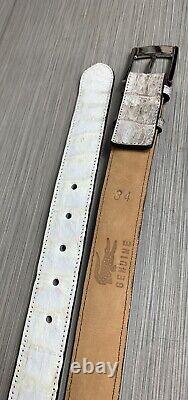 Size 34 Crocodile / Alligator Skin Handmade Belt Gray / White