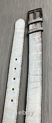 Size 34 Crocodile / Alligator Skin Handmade Belt Gray / White