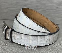 Size 34 Crocodile / Alligator Skin Handmade Belt Gray / White