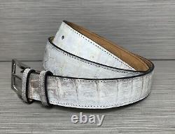 Size 34 Crocodile / Alligator Skin Handmade Belt Gray / White