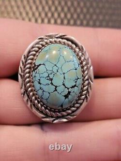 Size 8 Navajo Turquoise & Sterling Signed Handmade Ring amn Mike