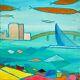 Skyline San Diego Oil Painting On Stretched Canvas. Unique Abstract Paintings