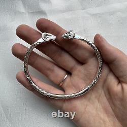 Solid. 925 Sterling Silver Thick West Indian Bangle with Ram Ends, 1 piece