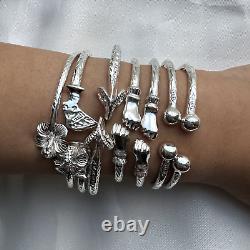 Solid. 925 Sterling Silver Thick West Indian Bangle with Ram Ends, 1 piece