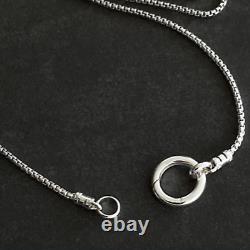 Solid Sterling Silver Rounded Box Chain Necklace 1.8mm Front Pendant Clip Clasp