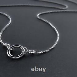 Solid Sterling Silver Rounded Box Chain Necklace 1.8mm Front Pendant Clip Clasp