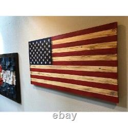 Solid Wooden American Flag Wall Art, Rustic Handmade, Wooden Flag, Wood Decor