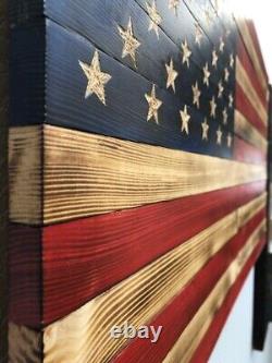 Solid Wooden American Flag Wall Art, Rustic Handmade, Wooden Flag, Wood Decor