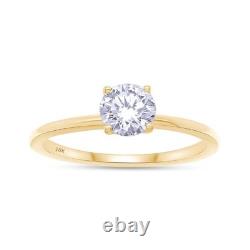 Solitaire 1.00 Carat D VS1 Round Cut Lab Grown Diamond Engagement Ring 14k Gold
