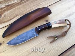 Stebbins Custom Damascus Blade Knife Desert Ironwood And Mammoth Handle USA