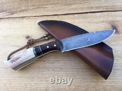 Stebbins Custom Damascus Blade Knife Desert Ironwood And Mammoth Handle USA